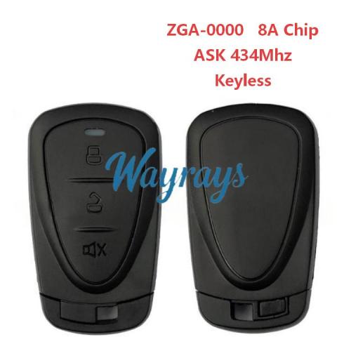 For Motorcycle Ssangyong ZGA-0000  8A chip with ASK 434mhz 3 button remote key