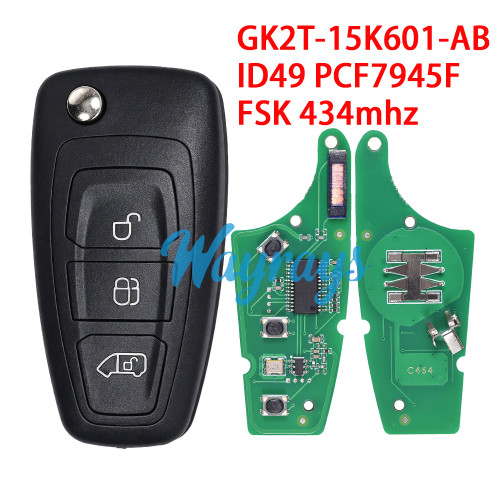 For Ford GK2T-15K601-AB A2C94379403 ID49 chip PCF7945F with FSK 434mhz 3 button remote key