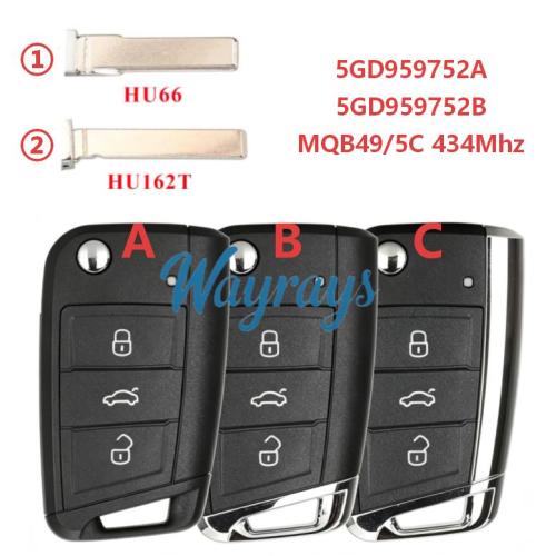 For VW 5GD959752A / 5GD959752B MQB49/5C chip with 434mhz 3 button remote key