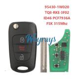 For Kia 2012-2013 Rio TQ8‑RKE‑3F02 95430-1W020 /1W021/1W022  ID46 chip PCF7936A with FSK 315mhz 2+1 button remote key