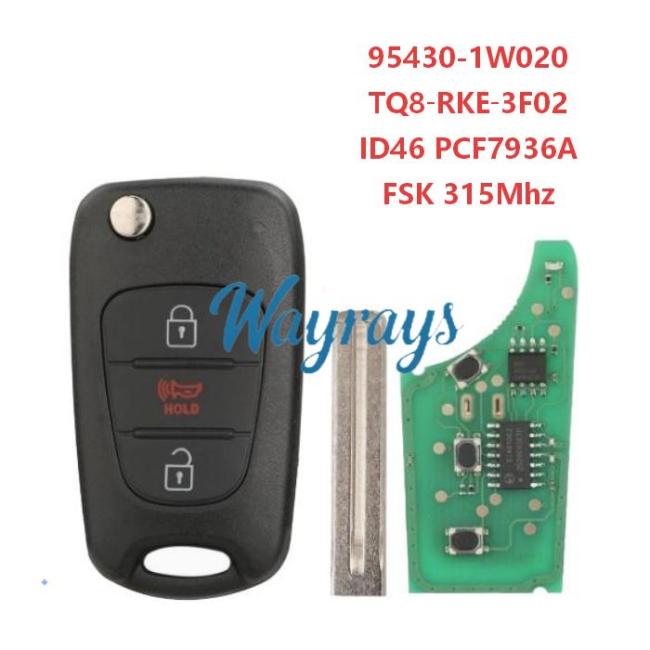 For Kia 2012-2013 Rio TQ8‑RKE‑3F02 95430-1W020 /1W021/1W022  ID46 chip PCF7936A with FSK 315mhz 2+1 button remote key