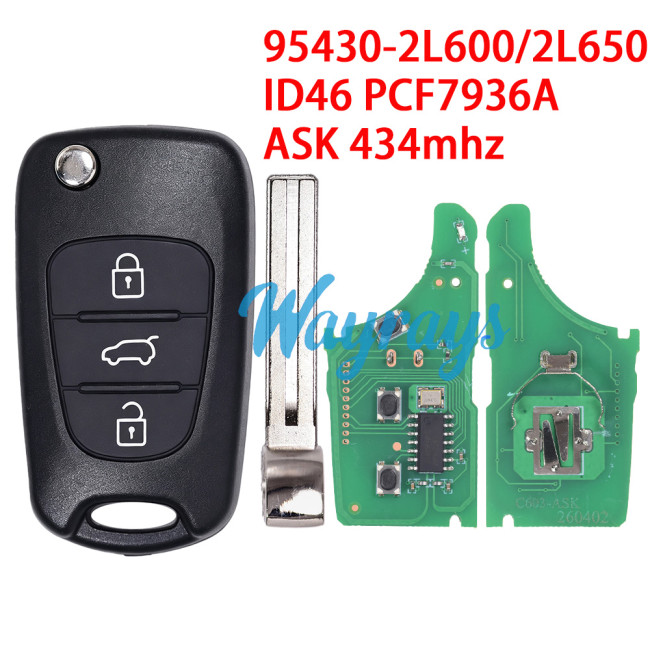 For Hyundai 95430-2L600 95430-2L650 ID46 chip PCF7936A with ASK 434mhz 3 button remote key