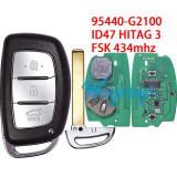 For Hyundai Ioniq 95440-G2100 TQ8-FOB-4F11  ID47 chip HITAG 3 with FSK 434mhz 3 button remote key