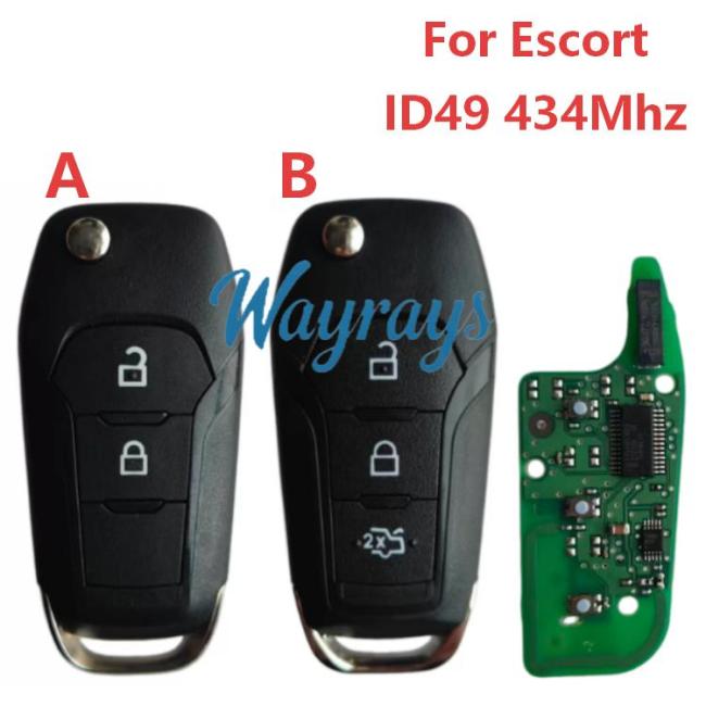 Original for Ford Escort ID49 chip with 434mhz 2/3 button remote key,aftermarket shell