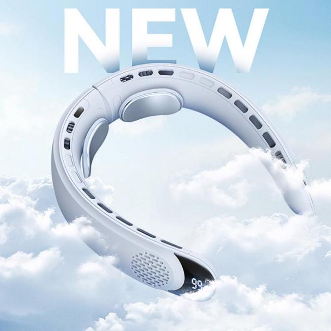 2026 New Portable Neck Fan Black/White color – USB-Powered, Quiet, Mini, 4000mAh Long Battery Life, With digital display