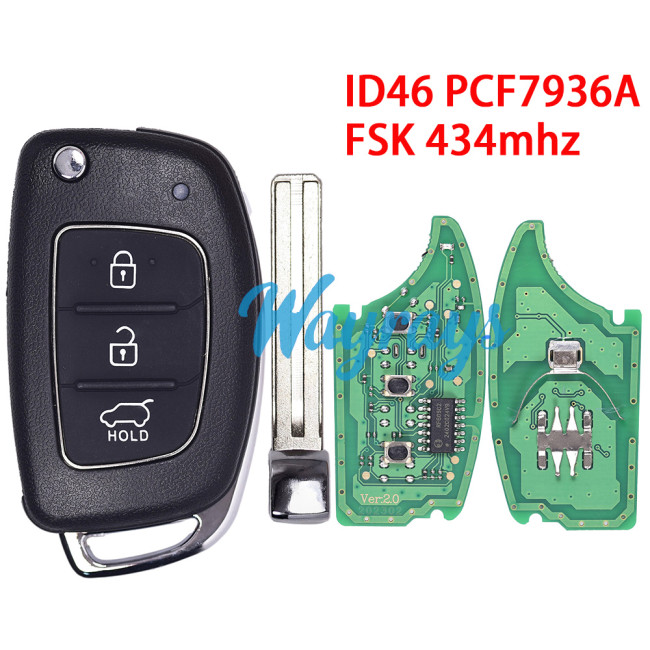 For Hyundai Elantra ID46 chip PCF7936A with FSK 434mhz 3 button button remote key