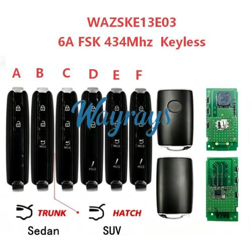 Original for Mazda after 2020 WAZSKE13E03 6A chip with FSK 434mhz keyless 2/3/4 button remote key,aftermarket shell