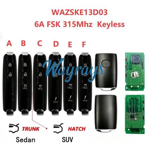 Original for Mazda after 2020 WAZSKE13D03 6A chip with FSK 315mhz keyless 2/3/4 button remote key,aftermarket shell