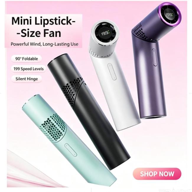 2026 New Portable Handheld Mini Fan – High-Power Brushless Motor, Rechargeable, Foldable, Lipstick-Sized Design