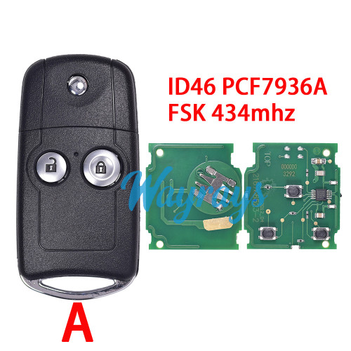 For Honda HLIK-3T ID46 chip PCF7936A with FSK 434mhz 2/3 button remote key