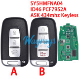 For Hyundai SY5HMFNA04 ID46 chip PCF7952A  with ASK 434mhz keyless 3/3+1 button remote key