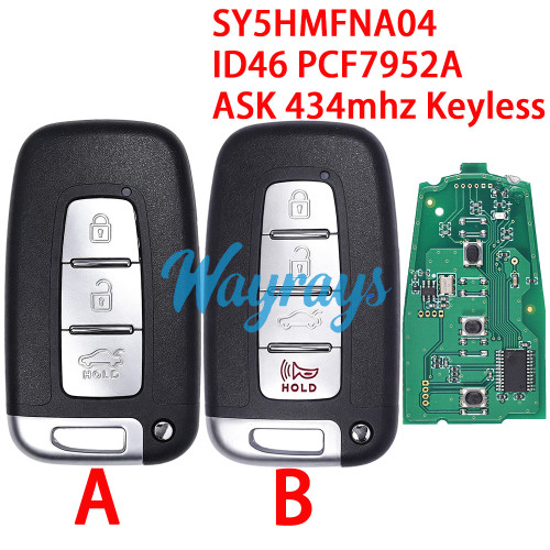 For Hyundai SY5HMFNA04 ID46 chip PCF7952A  with ASK 434mhz keyless 3/3+1 button remote key