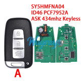 For Hyundai SY5HMFNA04 ID46 chip PCF7952A  with ASK 434mhz keyless 3/3+1 button remote key