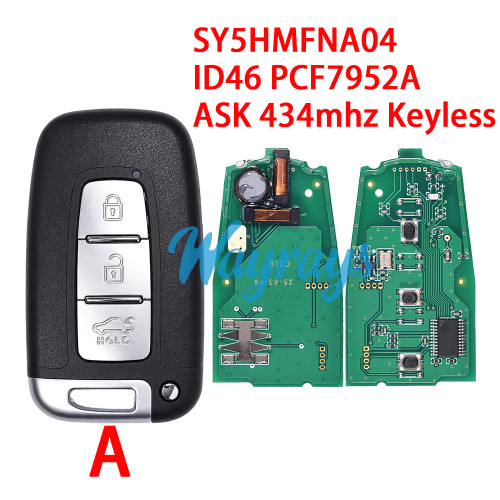 For Hyundai SY5HMFNA04 ID46 chip PCF7952A  with ASK 434mhz keyless 3/3+1 button remote key