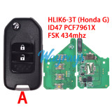 For Honda HLIK6-3T (Honda G) ID47 chip PCF7961X with FSK 434mhz 2/3 button remote key