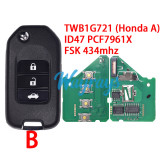 For Honda TWB1G721 (Honda A) ID47 chip PCF7961X with FSK 434mhz 2/3 button remote key