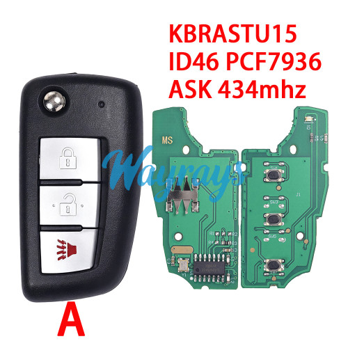 For Nissan KBRASTU15 ID46 chip PCF7936 with ASK 434mhz 2+1/3+1 button modified remote key