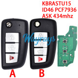For Nissan KBRASTU15 ID46 chip PCF7936 with ASK 434mhz 2+1/3+1 button modified remote key