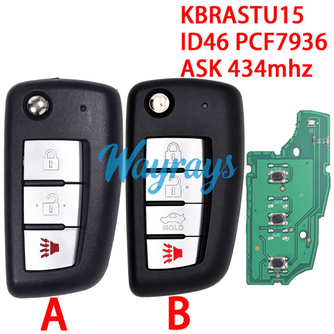 For Nissan KBRASTU15 ID46 chip PCF7936 with ASK 434mhz 2+1/3+1 button modified remote key