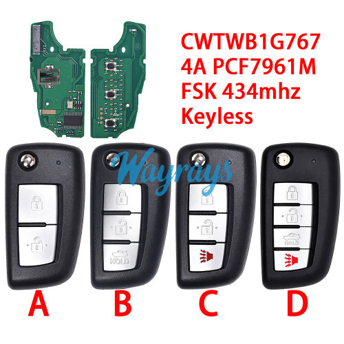 For Nissan CWTWB1G767 4A chip PCF7961M with FSK 434mhz keyless remote key