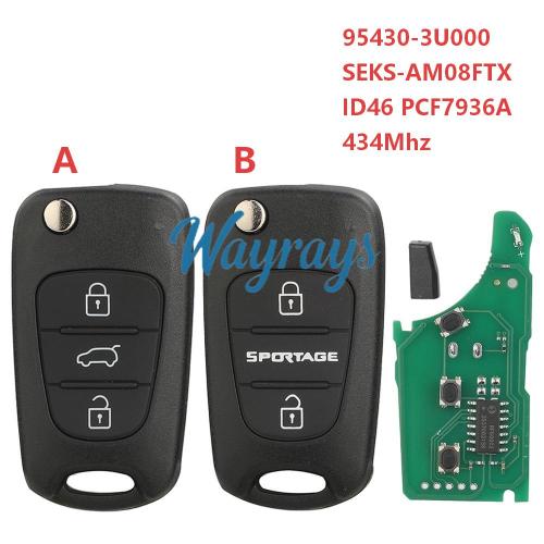 For Kia 2010-2014 Sportage 95430-3U000 SEKS-AM08FTX ID46 chip PCF7936A with FSK 434mhz 3 button remote key