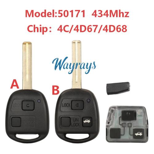 For Toyota 50171 4C/4D67/4D68 chip with 434mhz 2/3 button remote key,TOY48 blade