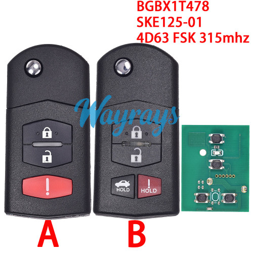 For Mazda BGBX1T478 SKE125-01 4D63 chip with FSK 315mhz 2+1/3+1 button remote key