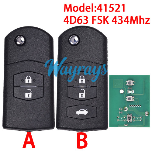 For Mazda M3/Axela M6/Atenza Model 41521 (MD3) 4D63 chip with FSK 434mhz 2/3 button remote key