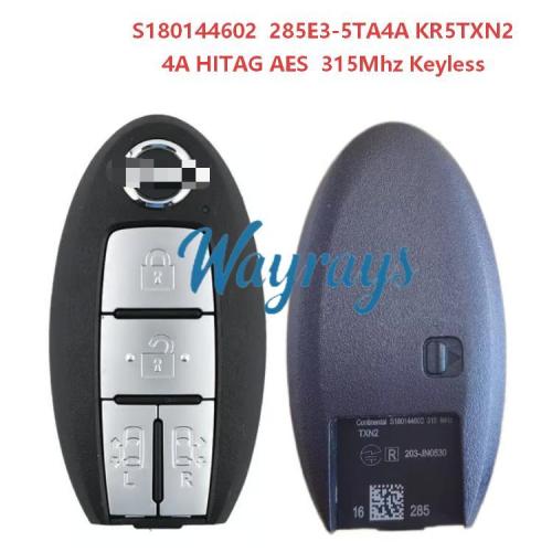 Original for Nissan S180144602 285E3-5TA4A 4A chip with 315mhz keyless 4 button remote key