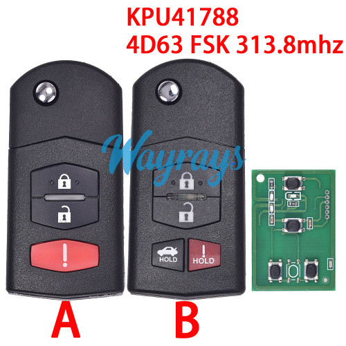 For Mazda KPU41788 4D63 chip with FSK 313.8mhz 2+1/3+1 button remote key