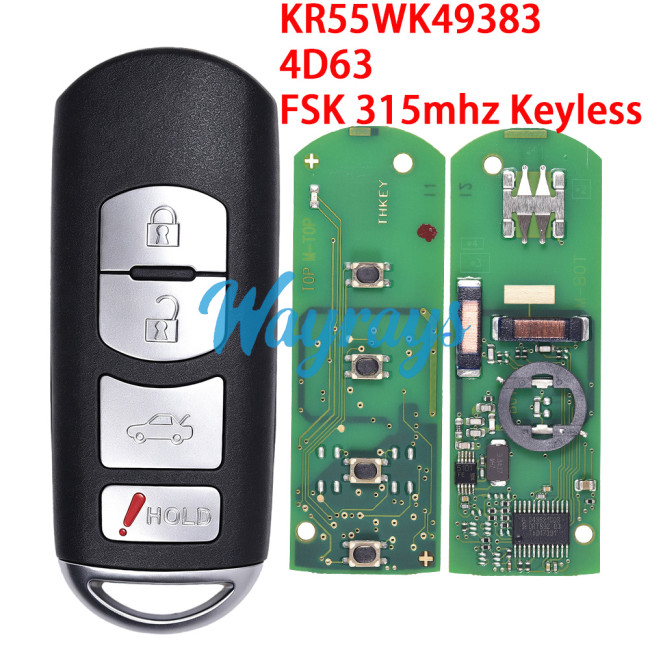 For Mazda KR55WK49383 4D63 chip with FSK 315mhz keyless 3+1 button remote key