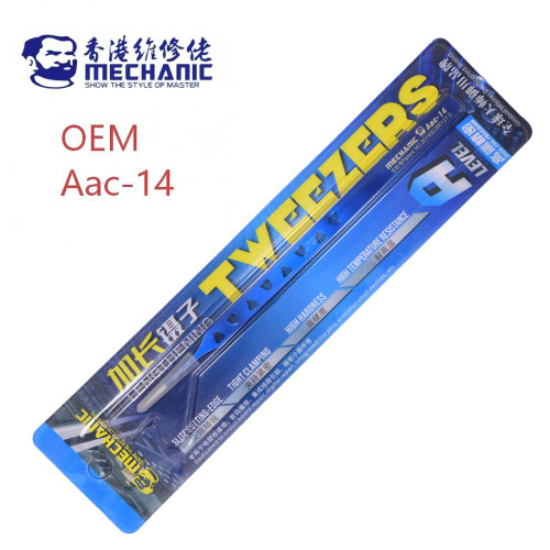 OEM MECHANIC Aac-14 Extra-Long Stainless Steel Pointed-Tip Tweezers — Industrial-Grade Heat-Dissipating Repair Tweezers 8-Hole