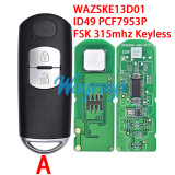 For Mazda WAZSKE13D01 SKE13D-02 ID49 chip PCF7953P/HITAG Pro with FSK 315mhz keyless 2/3/4 button remote key