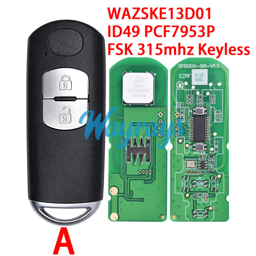 For Mazda WAZSKE13D01 SKE13D-02 ID49 chip PCF7953P/HITAG Pro with FSK 315mhz keyless 2/3/4 button remote key