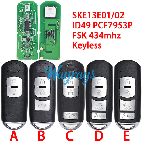 For Mazda SKE13E01/02 ID49 chip PCF7953P/HITAG Pro with FSK 434mhz keyless 2/3/4 button remote key