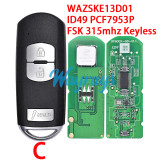 For Mazda WAZSKE13D01 SKE13D-02 ID49 chip PCF7953P/HITAG Pro with FSK 315mhz keyless 2/3/4 button remote key