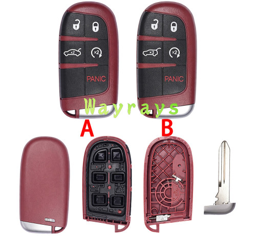 For Chrysler Jeep Fiat red key shell(Red) without logo