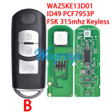 For Mazda WAZSKE13D01 SKE13D-02 ID49 chip PCF7953P/HITAG Pro with FSK 315mhz keyless 2/3/4 button remote key