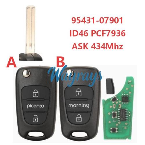 For Kia 95431-07901 ID46 chip PCF7936A with ASK 434mhz 3 button remote key