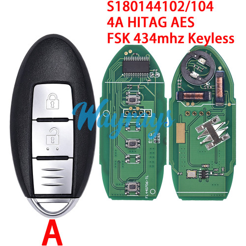 For Nissan S180144102/104 4A chip HITAG AES with FSK 434mhz keyless 2/3 button remote key
