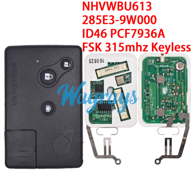 For Nissan NHVWBU613 285E3-9W000 ID46 chip PCF7936A with FSK 315mhz keyless 3 button remote key