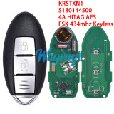 For Nisan KR5TXN1 S180144500 4A chip HITAG AES with FSK 434mhz keyless 2 button remote key