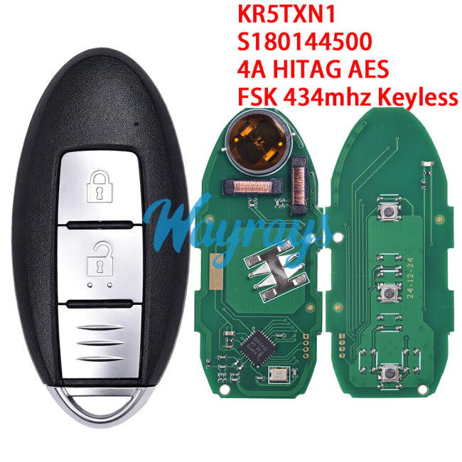 For Nisan KR5TXN1 S180144500 4A chip HITAG AES with FSK 434mhz keyless 2 button remote key