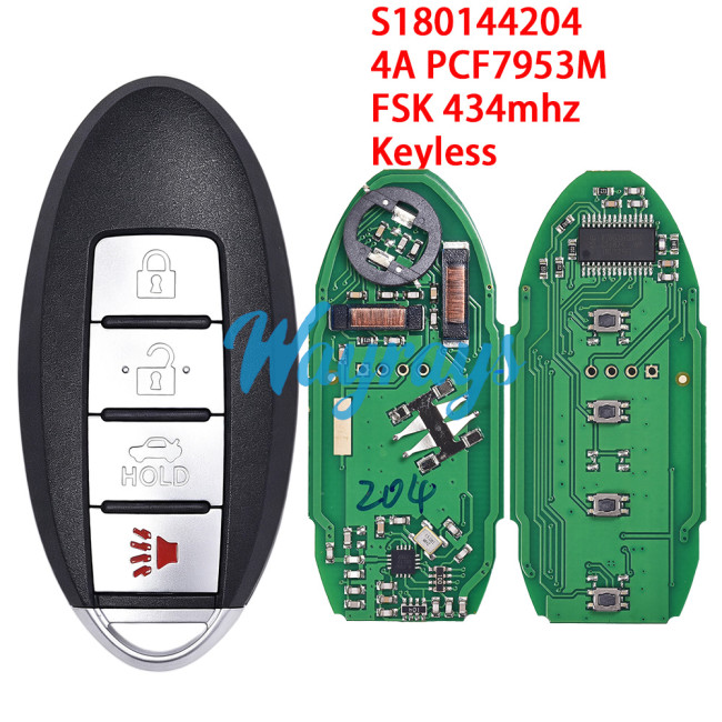 For Nissan S180144204 4A chip PCF7953M with FSK 434mhz Keyless remote key