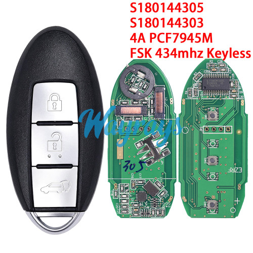 For Nissan S180144305 / S180144303 4A chip PCF7945M with FSK 434mhz keyless 3 button remote key