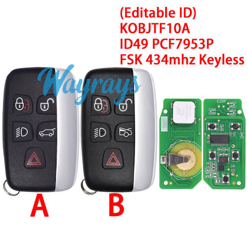 (Editable ID) For Landrover KOBJTF10A ID49 chip PCF7953P with FSK 434mhz keyless 4+1 button remote key