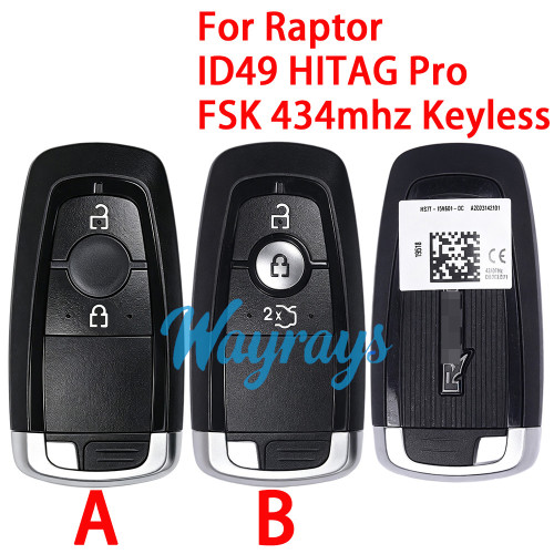 Original for Ford Raptor ID49 chip HITAG Pro with FSK 434mhz keyless 2/3 button remote key