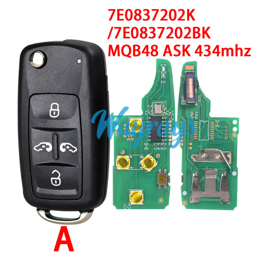 For VW 7E0837202K 7E0837202BK MQB48 chip with ASK 434mhz 4/5 button remote key