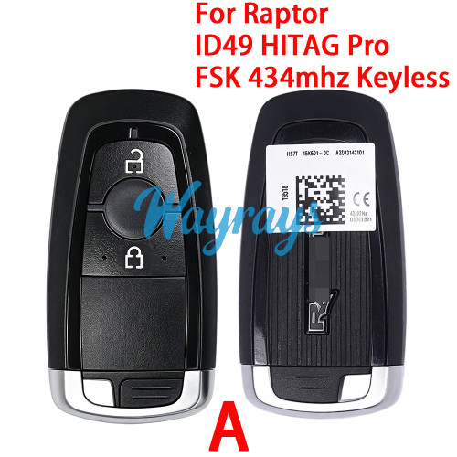 Original for Ford Raptor ID49 chip HITAG Pro with FSK 434mhz keyless 2/3 button remote key