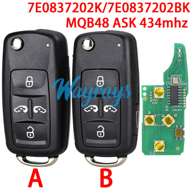 For VW 7E0837202K 7E0837202BK MQB48 chip with ASK 434mhz 4/5 button remote key